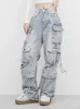 Jeans féminins reddachic petit ami grandes poches cargo femmes en détresse rétro haute hauteur Pintuck Ripped Hole Baggy Streetwear coréen