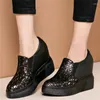 Casual Shoes Fashion Sneakers Women Genuine Leather Wedges High Heel Vulcanized Female Low Top Pointed Toe Pumps Punk Trainers