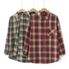 Loose Midlength BRUSHED Plaid Shirt Women Plus Size Autumn Winter Casual Clothing Single Pocket Blouses Drop Sleeve Tops 240419