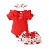 Kläderuppsättningar födda Baby Boy Girl Valentine's Day Outfits Short Sleeve Bubble Valentine Heart Spring Clothes Little