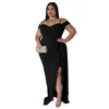 L-4xl più abiti di dimensioni per donne abbigliamento Halter arricciarsi diviso bodycon sexy elegante abito da sera da sera elegante abiti femminili 240417