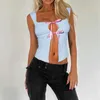 Damestanks Camis Xingqing Tanktops Coquette esthetische kleding Y2K Dames vierkante nek Tie Slelless T -shirt Summer Vest 2000S Strtwear Y240420