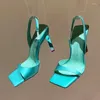 Sandaler Summer High Heels Women Candy Color Peep Toe Party Shoes Satin Back Strap Prom Sexig Gladiator Woman