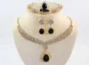 2020 Africa Jewelry Set Full Crystal Black Gem Halsband Armband örhängen Rings Bridal and Bridesmaid Wedding Party Set4684056