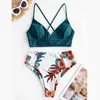 Dames badmode bloem afdrukken bikini 2 -delige set vrouwen backless twee zwempak plus size strandkleding badkleding driehoek bikini's