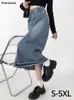 Jupes Femmes Poches de loisirs Fashion Denim Style coréen S-5xl Simple Solid Slit Automne Student A-Line Empire Vêtements Midi Faldas 240412