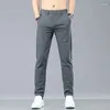 Męskie spodnie Summer Stretch Casual Men Think miękka moda elastyczna koreańska szczupłe ubrania męskie spodnie szary czarny zielony