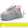 Casual Shoes Krasovki 6cm Luftnät äkta läderplattform Kile chunky sneaker ihålig snörning andas in Summer Women Vulcanize