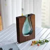 Vases European Log Solid Wood Transparent Green Glass Hydroponics Vase Designer Home Decor Desktop Ornaments Of El Board Room