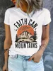 Les t-shirts pour femmes peuvent déplacer le t-shirt à imprimé montagneux - Cascule Crew Nou à manches courtes