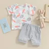 Ensembles de vêtements Focusnorm 2pcs Toddler Baby Boys Boys Vêtements de Pâques 0-3Y Carrot Print Imprimé à manches courtes Pocket T-shirts Tops Shorts