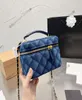 Bayanlar küçük vanity case tasarımcı çanta baskılı denim elmas desen klasik çanta metal deri kol tote çantaları zip6644666