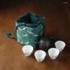 Depolama Çantaları Drawstring Çanta Seyahat Çay Seti Çay Teapot Tea Fon Bez Taşınabilir Kupa Kase Organizatör