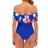 Kvinnors badkläder strandkläder sommar i ett stycke baddräkt blommigt tryck av axelmonokini med trim för S-formad figur snabb torkning