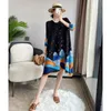 Casual Dresses Dress Female 2024 Summer Pleated Print Fashion Pendlare Loose O Neck Three Quarter Sleeve Mid Length Tops