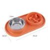 Feeding New Pet Supplies Dog Cat Lmitation Silicone Slow Food Bowl Stainless Steel Drinking Water Feed Double Puppy Anti Choking