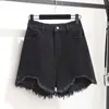 Kvinnors shorts kvinnor plus size jeans slitna hem rivna denim shorts söt hög midja orolig denim shorts ouc1528 y240420