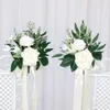 Dekorativa blommor Yan 2st Rustic Wedding Aisle Decorations Eucalyptus White Pew For Summer Ceremony Party Church Choard Decors