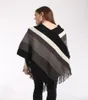 Stickande kvinnor kappa fring damer pullover poncho glittery cape tassel sjal kvinnlig lös tröja färgade rand vinter kvinnor blou8368060