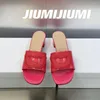 Slippare 2024 Jiumijiumi est Summer Patent Leather Woman Outdoor Slides Open-Toe Square Heel Slipper Flip-Flops Bota Feminina