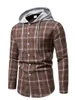 Men's Casual Shirts Fashion Stylish Plaid Plus Size Hooded Long-Sleeved Shirt