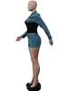 Cm.yaya Street Denim Womens Set Mini Jacket с длинным рукавом и джинсы Summer Chic два 2 куска Set Treats Track Cool 240412
