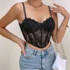 Женские танки Camis Vemina Кружевая цветочная полотка сетки через Halter Bustier Top Top Black Fashion Strt Сексуальный корсет -корсет Slim Corset y240420