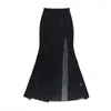 Skirts 2024 Mesh Vacation Mid-night Club Women's Stripe Cover-up Sexy Transparent Split Wrapped Hip Half Skirt Black Bottoms