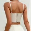 Tanks pour femmes Camis Vemina Fashion Hollowing Mesh S Through Pearl Decoration Strt Style Crop Top Sexy Lace Brodery Halter Slim V-Neck Vest Y240420