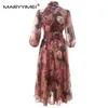 Robes décontractées Maryyimei Fashion Designer Robe Spring Summer Femmes Pink Bow Collar rose Rose Imprimestre floral élégant en mousseline de soie