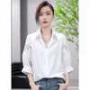 Blouses pour femmes 2024 Summer Chic Bohemian Retro Loose Office décontracté Lady Shirt Couleur Couleur creux Out Turtleneck Tops à manches courtes