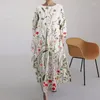 Casual jurken dames abstracte bloemenprint maxi jurk veer v nek lange mouwen losse herfst pocket bohemian resort long vestido