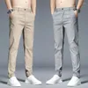 Men's Pants Summer Ultra-thin Casual Trousers Slim Straight Elastic Ice Silk Sports Jogging Fashion Korean Black Khaki Green