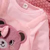 Baby Girl Romper Autumn Winter Daily Bodysuit Pink Bear Print långärmad härlig jumpsuitkläder för småbarnsflicka 3-24 månader 240409