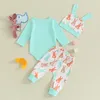 Kledingsets Pudcoco Infant Born Baby Girls Boys 3pcs Pasen Outfits Lange Mouw Print Romper broek Hoed Set Kleding 0-18m