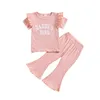 Ensembles de vêtements 2pcs Toddler Baby Girl Vêtements Dadys Ribbed Trièce à manches courtes T-shirt Pantal