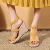 Casual Shoes 2024 Summer Cogs Wedge Beige Heeled Sandals Buckle Strap Female Shoe Large Size Platform Black Thick Girls Gladiator High
