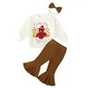 Bekleidungssets Kleinkind 3 Stück Outfits Little Girl Thanksgiving Truthahndruck Langarm Sweatshirt und ausgestellte Hosen Stirnband -Set