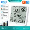 Control Tuya Smart Home Wifi Temperature Humidity Sensor Smart Life Indoor Thermometer 24 Hours Clock Sensors for Alexa Google Voice