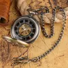 Montres de poche Bronze Automatique mécanique montre Openwork Phoenix Case Clock Pendre Collier Self Winding Collier