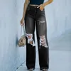 2024 Jeans perforés à la tendance de la rue pour femmes automne