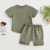 Clothing Sets 2024-03-01 Lioraitiin 0-4Years Baby Kids Boys 2Pcs Summer Set Short Sleeve Crew Neck T-shirt With Striped Shorts Outfit