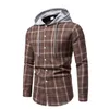 Men's Casual Shirts Fashion Stylish Plaid Plus Size Hooded Long-Sleeved Shirt