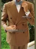 Mäns kostymer Spring/Autumn Men Woolblends tjock blazer med byxor 2 stycken Double Breasted Jacket England Style Trajes de Hombre 2024
