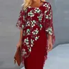 Printed Patchwork Chiffon Aline Dress Elegant Oneck 34 Sleeve Commuting Vintage Slim Party Dresses Vestidos 240411