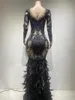 Casual Dresses Women High Stretch Bodycon Stage Dress Pekading Sparkle Feather Hem Maxi Long Performance Celebrity Evening Club Party