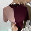 T-shirts pour femmes American vintage Sweet Spice Color Blocking Ice Senk Design Sense Sente à manches courtes T-shirt O-Neck Chic Point Simple Treot Top