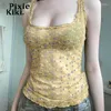 Frauen Tanks Pixiekiki Durchsich. Blumenmasch Tanktops Frauen 2024 Sommer Coquette Kleidung Ästhetik 2000er Jahre Y2K Square Neck Top p84-ah10