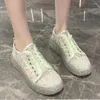 Casual Shoes Lucyever Fashion Lace Floral Sneakers Women Transparent Heels Breathable Mesh Woman Glitter Thick Platform