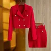 Brand Fall Women Stretch Knit Two Piece Sets Texture Pattern Long Sleeve Cardigan Sweater Tops Slim Skirt Belt 2 Color Option OL 240419